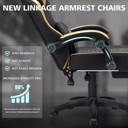 Hoffree Leather Massage Gaming Chair Ergonomic Office PC Chair with Footrest & Adjustable