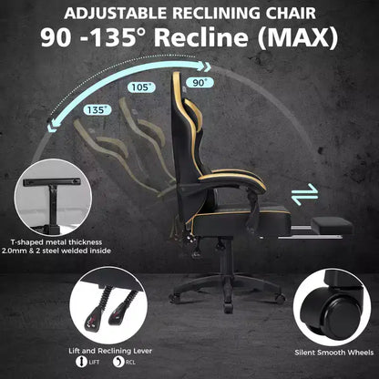 Hoffree Leather Massage Gaming Chair Ergonomic Office PC Chair with Footrest & Adjustable