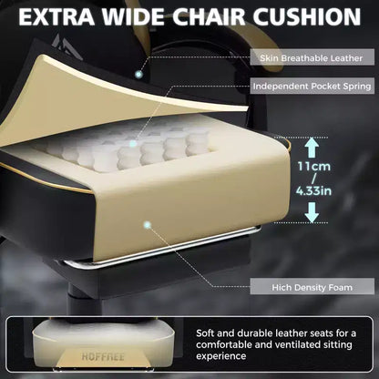 Hoffree Leather Massage Gaming Chair Ergonomic Office PC Chair with Footrest & Adjustable