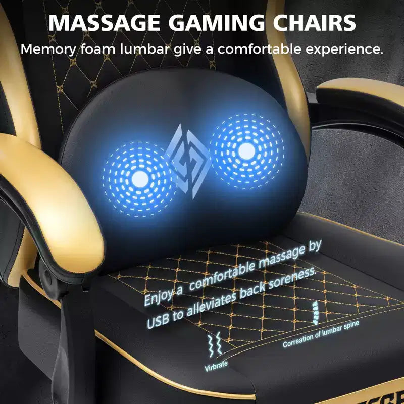 Hoffree Leather Massage Gaming Chair Ergonomic Office PC Chair with Footrest & Adjustable