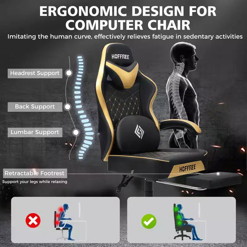 Hoffree Leather Massage Gaming Chair Ergonomic Office PC Chair with Footrest & Adjustable