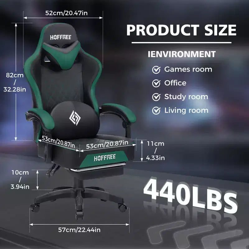 Hoffree Leather Massage Gaming Chair Ergonomic Office PC Chair with Footrest & Adjustable