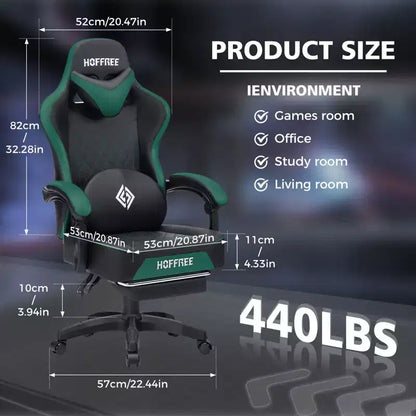 Hoffree Leather Massage Gaming Chair Ergonomic Office PC Chair with Footrest & Adjustable
