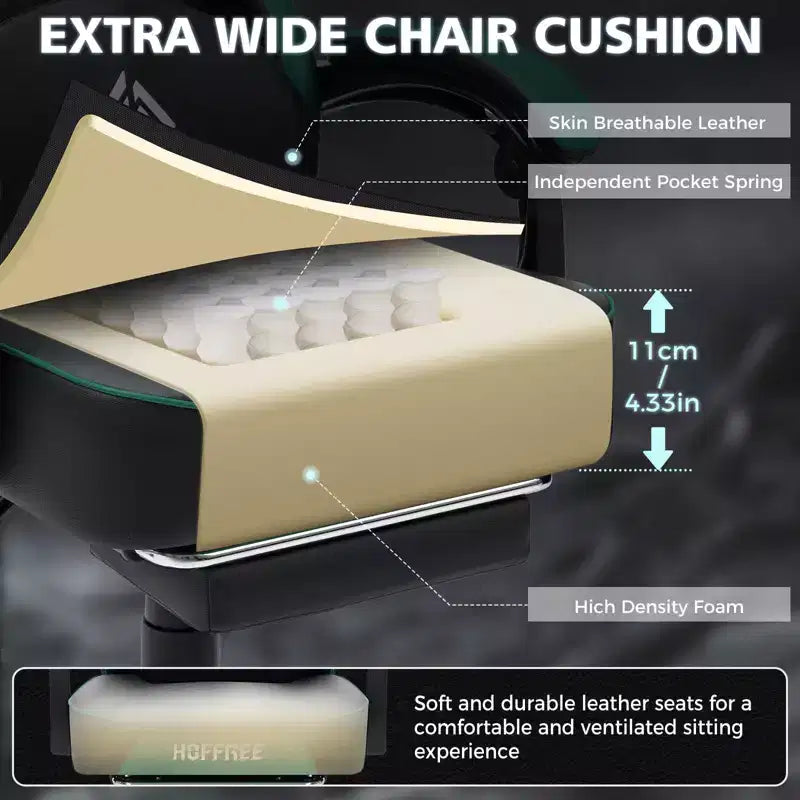 Hoffree Leather Massage Gaming Chair Ergonomic Office PC Chair with Footrest & Adjustable