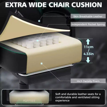 Hoffree Leather Massage Gaming Chair Ergonomic Office PC Chair with Footrest & Adjustable