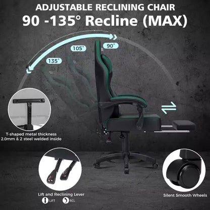 Hoffree Leather Massage Gaming Chair Ergonomic Office PC Chair with Footrest & Adjustable