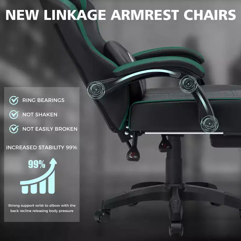 Hoffree Leather Massage Gaming Chair Ergonomic Office PC Chair with Footrest & Adjustable