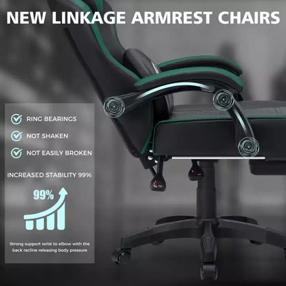 Hoffree Leather Massage Gaming Chair Ergonomic Office PC Chair with Footrest & Adjustable