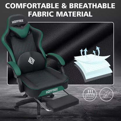 Hoffree Leather Massage Gaming Chair Ergonomic Office PC Chair with Footrest & Adjustable