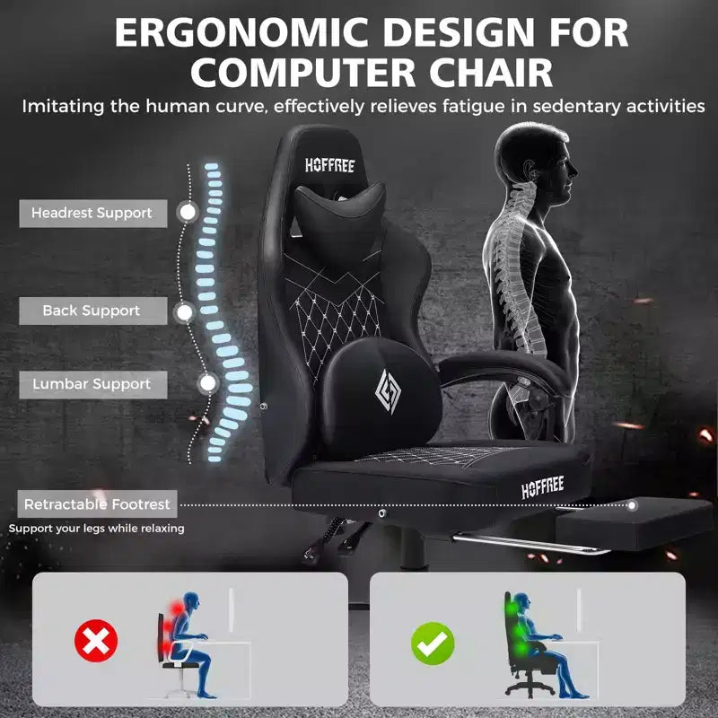 Hoffree Leather Massage Gaming Chair Ergonomic Office PC Chair with Footrest & Adjustable