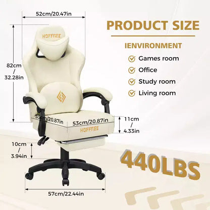 Hoffree Leather Massage Gaming Chair Ergonomic Office PC Chair with Footrest & Adjustable