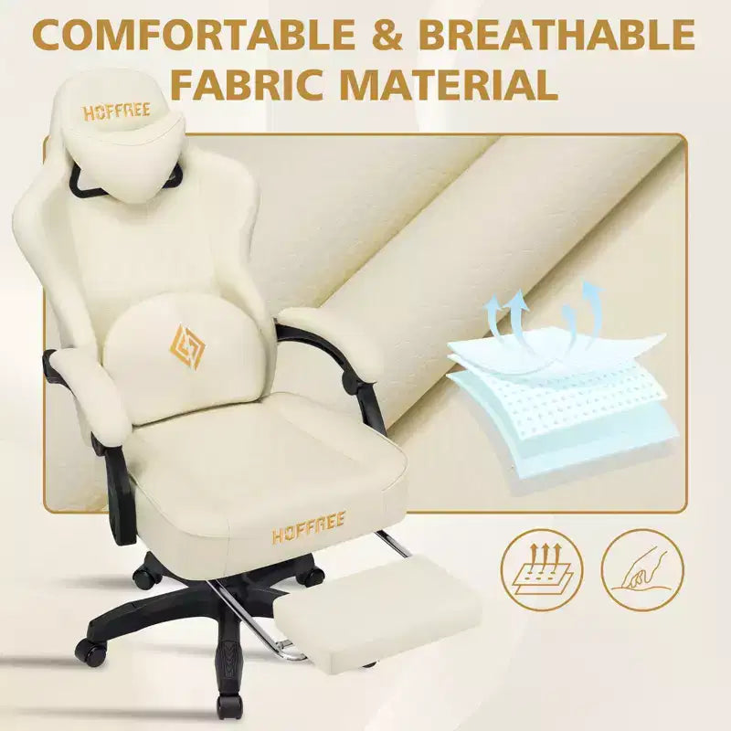 Hoffree Leather Massage Gaming Chair Ergonomic Office PC Chair with Footrest & Adjustable