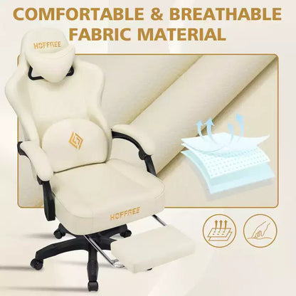Hoffree Leather Massage Gaming Chair Ergonomic Office PC Chair with Footrest & Adjustable