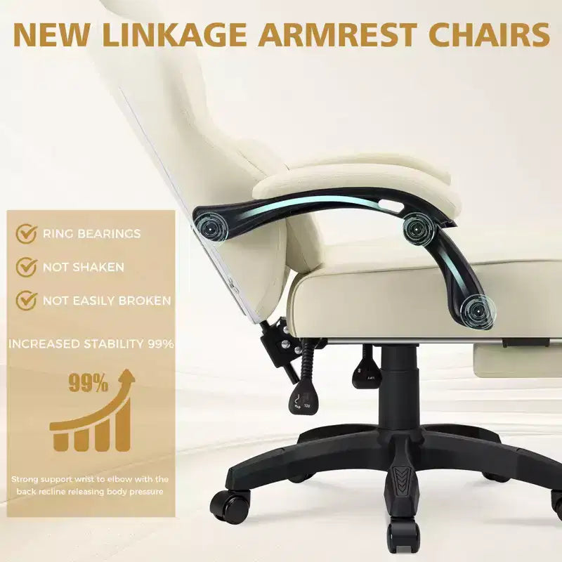 Hoffree Leather Massage Gaming Chair Ergonomic Office PC Chair with Footrest & Adjustable