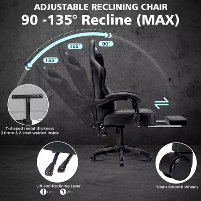Hoffree Leather Massage Gaming Chair Ergonomic Office PC Chair with Footrest & Adjustable