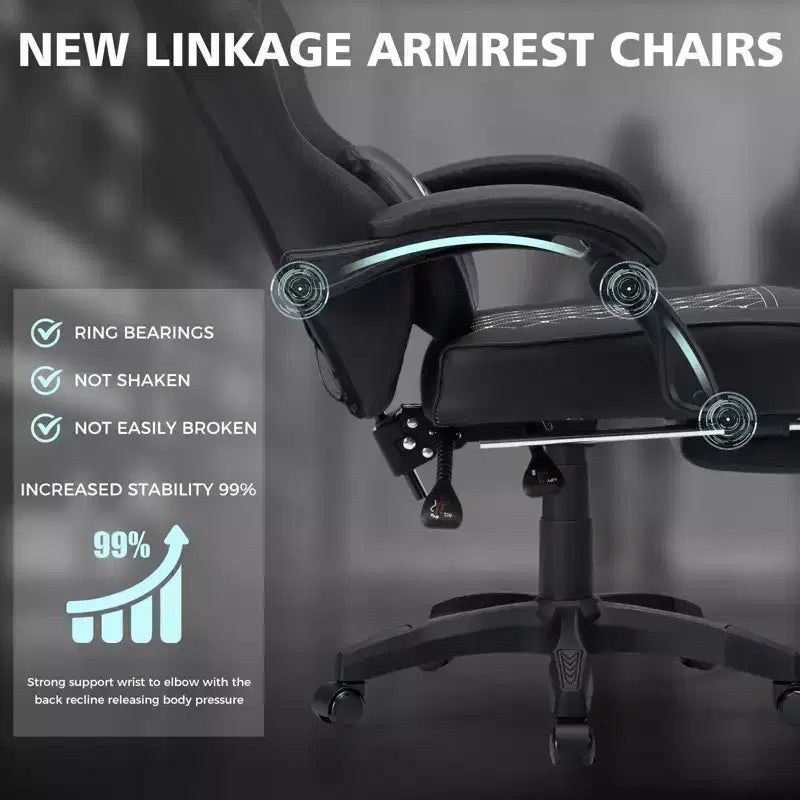 Hoffree Leather Massage Gaming Chair Ergonomic Office PC Chair with Footrest & Adjustable
