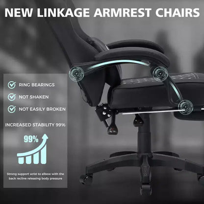 Hoffree Leather Massage Gaming Chair Ergonomic Office PC Chair with Footrest & Adjustable