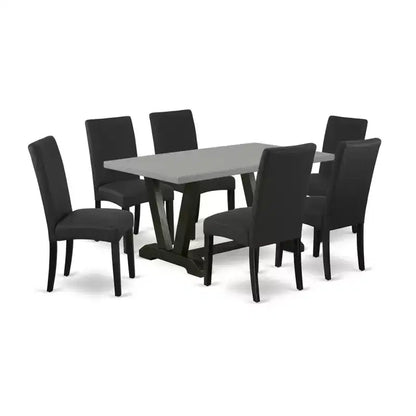 HomeStock 7 Piece Multi-Color Rectangle Dining Room Table Set with Linen Fabric Chairs