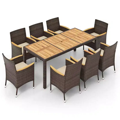 Costway Ensemble de salle à manger d'extérieur 9 pièces avec plateau de table en bois d'acacia, pour 8 personnes, bleu marine/beige
