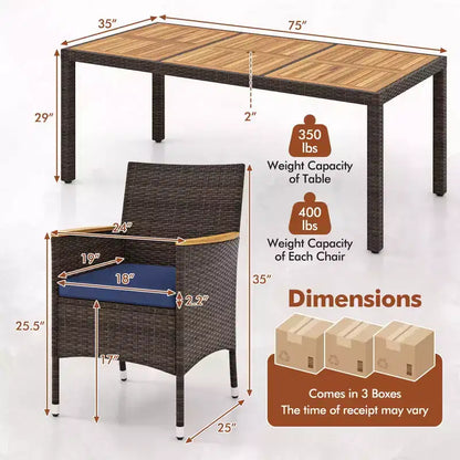 Costway Ensemble de salle à manger d'extérieur 9 pièces avec plateau de table en bois d'acacia, pour 8 personnes, bleu marine/beige