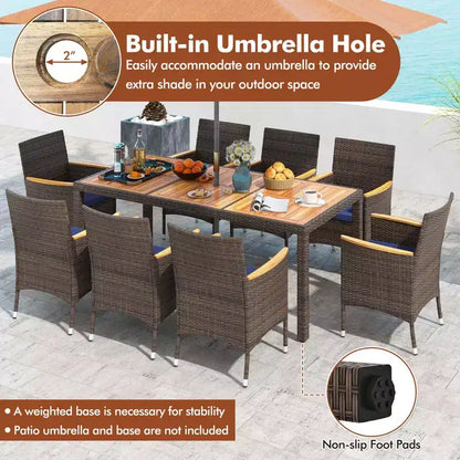 Costway Ensemble de salle à manger d'extérieur 9 pièces avec plateau de table en bois d'acacia, pour 8 personnes, bleu marine/beige