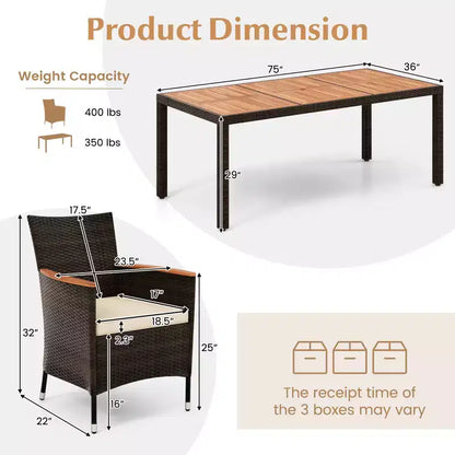 Costway Ensemble de salle à manger d'extérieur 9 pièces avec plateau de table en bois d'acacia, pour 8 personnes, bleu marine/beige