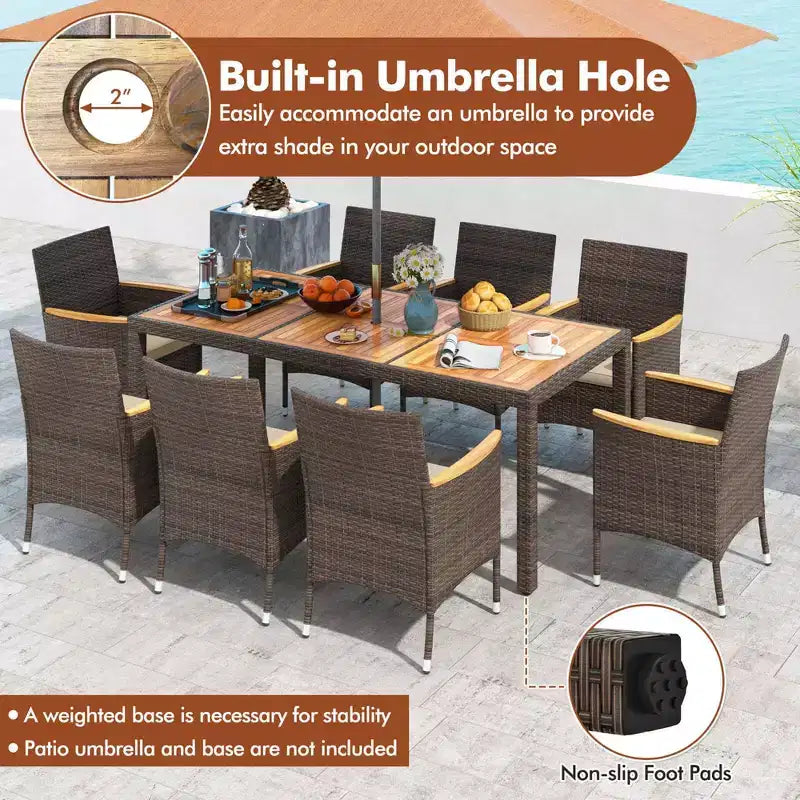Costway Ensemble de salle à manger d'extérieur 9 pièces avec plateau de table en bois d'acacia, pour 8 personnes, bleu marine/beige