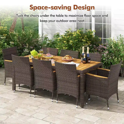 Costway Ensemble de salle à manger d'extérieur 9 pièces avec plateau de table en bois d'acacia, pour 8 personnes, bleu marine/beige
