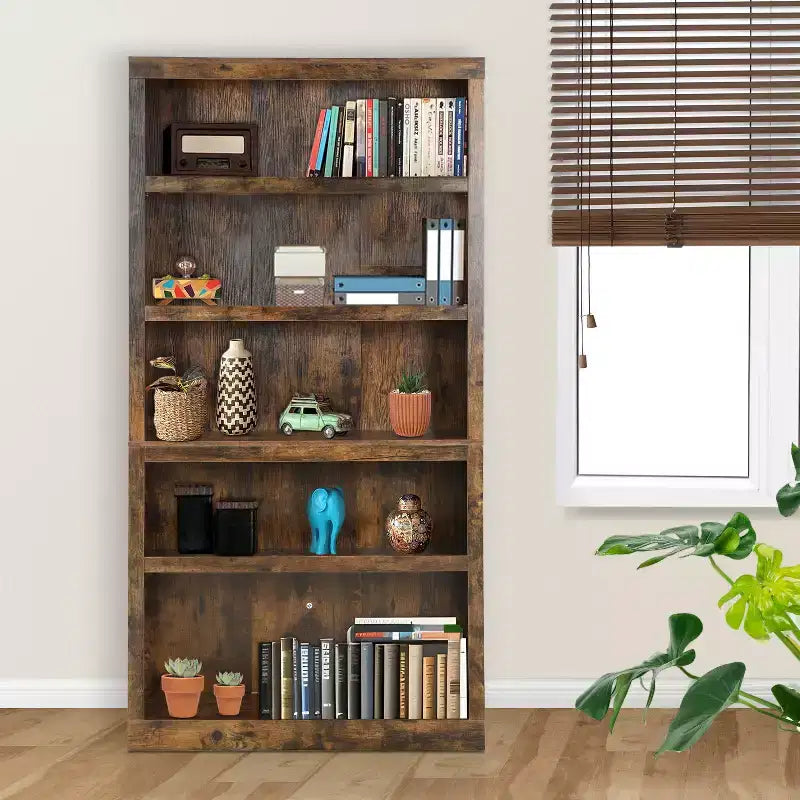 Meuble bibliothèque à 5 étagères en bois BestMassage et accès facile pour salon, chambre, bureau, marron