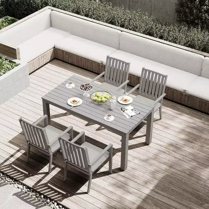 Heynemo 5 Pieces Patio Dining Sets, Aluminum Outdoor Dining Table with 4 Chairs & Removable Cushion for Lawn, Garden, Backyard