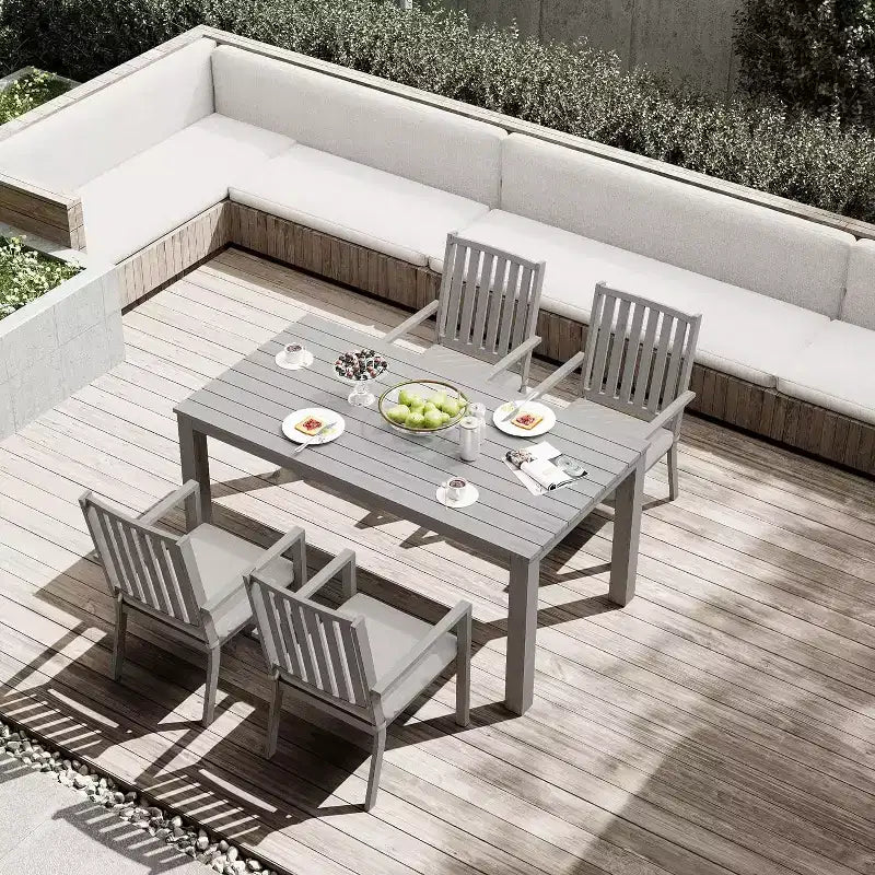 Heynemo 5 Pieces Patio Dining Sets, Aluminum Outdoor Dining Table with 4 Chairs & Removable Cushion for Lawn, Garden, Backyard