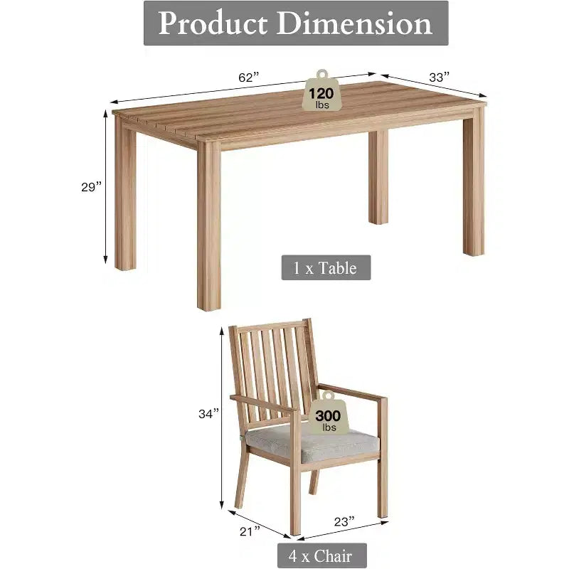 Heynemo 5 Pieces Patio Dining Sets, Aluminum Outdoor Dining Table with 4 Chairs & Removable Cushion for Lawn, Garden, Backyard