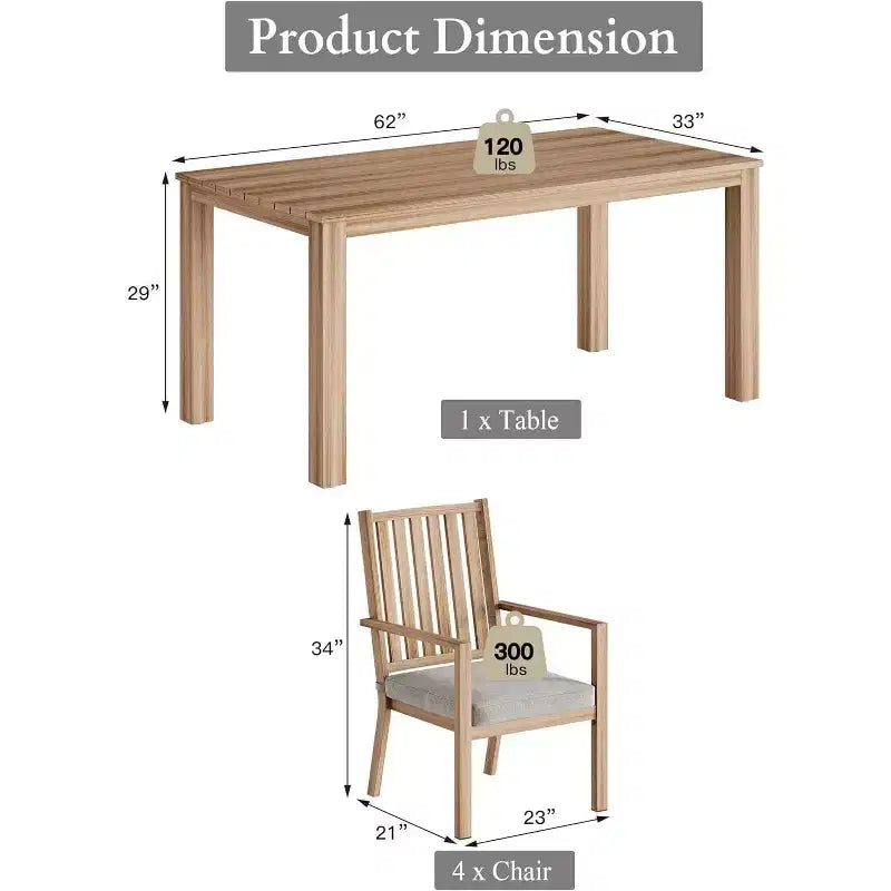 Heynemo 5 Pieces Patio Dining Sets, Aluminum Outdoor Dining Table with 4 Chairs & Removable Cushion for Lawn, Garden, Backyard