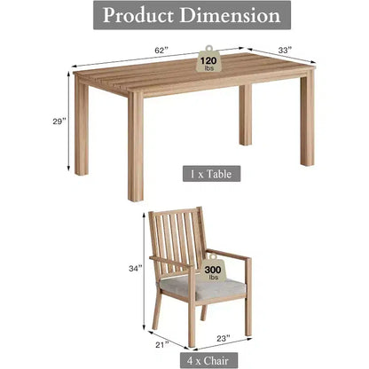 Heynemo 5 Pieces Patio Dining Sets, Aluminum Outdoor Dining Table with 4 Chairs & Removable Cushion for Lawn, Garden, Backyard