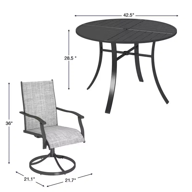 EROMMY 5 Piece Patio Dining Set, Outdoor Dining Table And Chairs Set For 4, 4 Swivel Chairs, 1 Iron Round Table With Adjustable Umbrella Hole