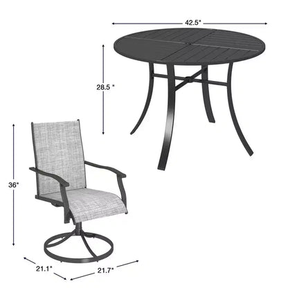 EROMMY 5 Piece Patio Dining Set, Outdoor Dining Table And Chairs Set For 4, 4 Swivel Chairs, 1 Iron Round Table With Adjustable Umbrella Hole