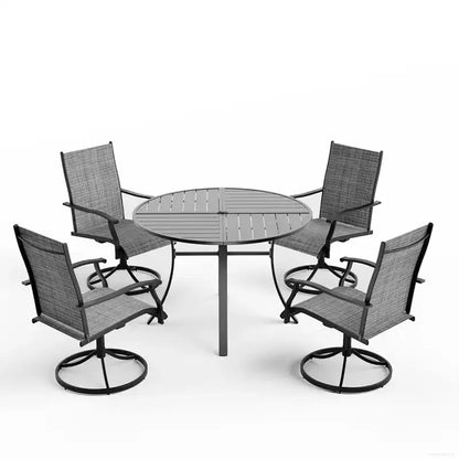 EROMMY 5 Piece Patio Dining Set, Outdoor Dining Table And Chairs Set For 4, 4 Swivel Chairs, 1 Iron Round Table With Adjustable Umbrella Hole