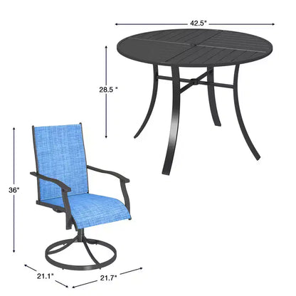 EROMMY 5 Piece Patio Dining Set, Outdoor Dining Table And Chairs Set For 4, 4 Swivel Chairs, 1 Iron Round Table With Adjustable Umbrella Hole