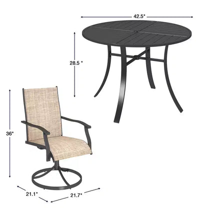 EROMMY 5 Piece Patio Dining Set, Outdoor Dining Table And Chairs Set For 4, 4 Swivel Chairs, 1 Iron Round Table With Adjustable Umbrella Hole