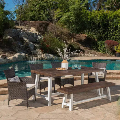 GDFStudio Preston Outdoor Acacia Wood and Wicker 6 Piece Dining Set