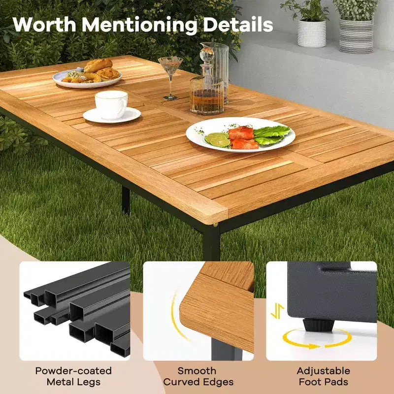 Costway 6 PCS Outdoor Acacia Wood Dining Set with Bench and 2 Umbrella Hole Outdoor Patio