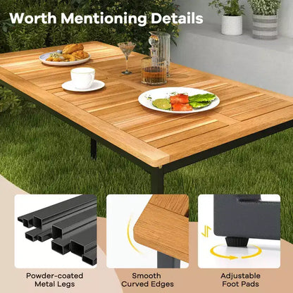 Costway 6 PCS Outdoor Acacia Wood Dining Set with Bench and 2 Umbrella Hole Outdoor Patio
