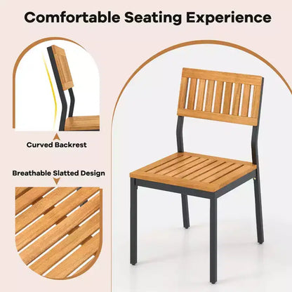 Costway 6 PCS Outdoor Acacia Wood Dining Set with Bench and 2 Umbrella Hole Outdoor Patio
