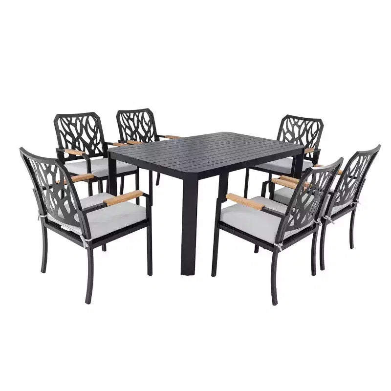 Christopher Knight Home Miles Ensemble de salle à manger moderne de 7 pièces en aluminium rembourré avec coussins Sunbrella et table rectangulaire de 59 pouces