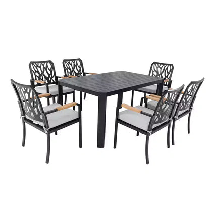 Christopher Knight Home Miles Ensemble de salle à manger moderne de 7 pièces en aluminium rembourré avec coussins Sunbrella et table rectangulaire de 59 pouces