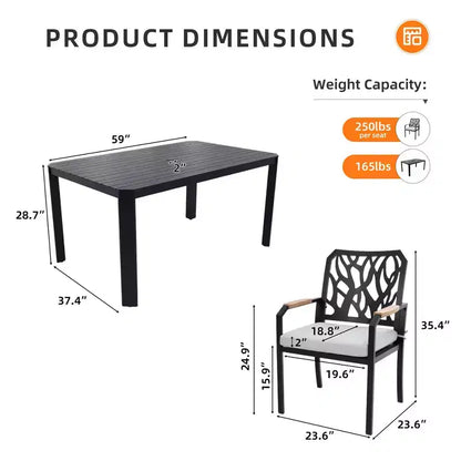 Christopher Knight Home Miles Ensemble de salle à manger moderne de 7 pièces en aluminium rembourré avec coussins Sunbrella et table rectangulaire de 59 pouces