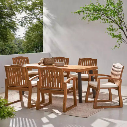 Christopher Knight Home Kittama, ensemble de salle à manger d'extérieur 7 pièces en bois d'acacia et métal rustique avec coussins, teck et crème