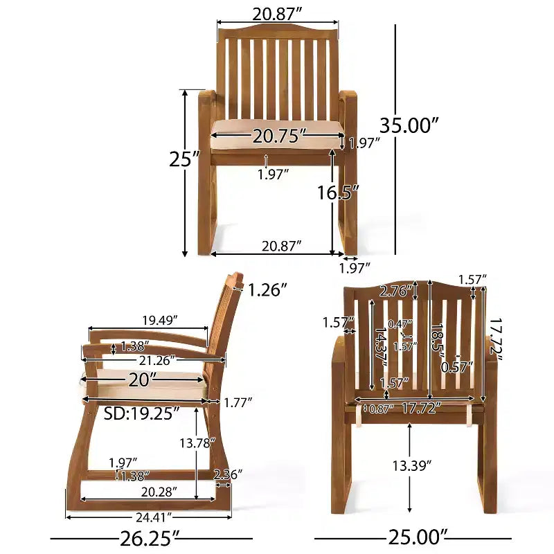 Christopher Knight Home Kittama, ensemble de salle à manger d'extérieur 7 pièces en bois d'acacia et métal rustique avec coussins, teck et crème
