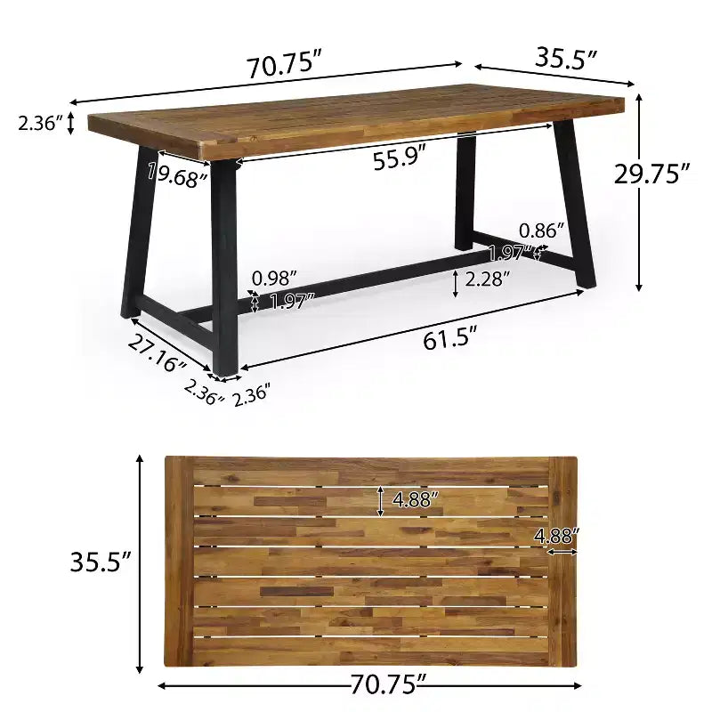 Ensemble de salle à manger d'extérieur 7 pièces en bois d'acacia et résine Christopher Knight Home Dahlia avec table à manger de 70,75 pouces, teck sablé/noir