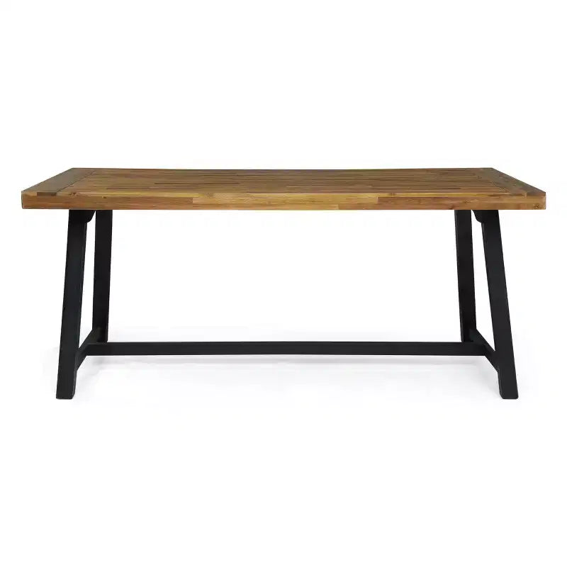 Ensemble de salle à manger d'extérieur 7 pièces en bois d'acacia et résine Christopher Knight Home Dahlia avec table à manger de 70,75 pouces, teck sablé/noir